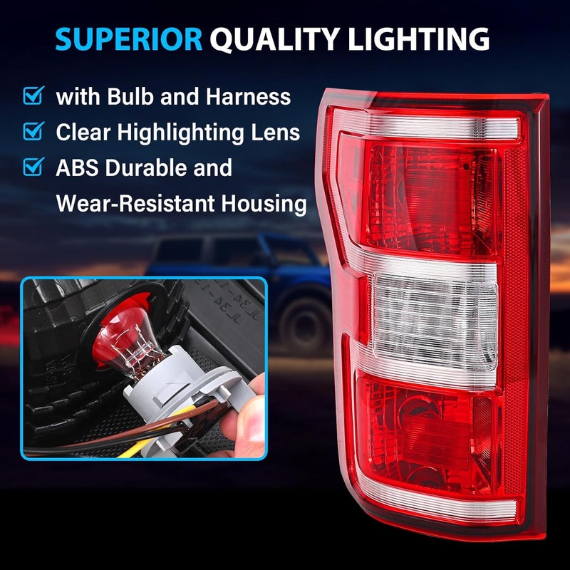 BeamTrack Tail Lights Assembly Compatible with 2018 2019 2020 Ford F-150 Left Driver Side Rear Light Brake Lamp Taillight with Bulb and Harness Replace JL3Z13405H - Image 4
